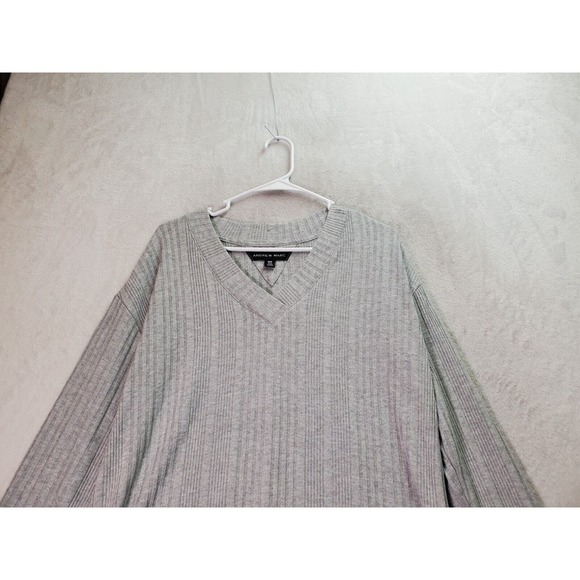 Andrew Marc Sweater Womens Medium Light Gray Knit Rayon Long Sleeve V Neck Slit - Picture 4 of 9